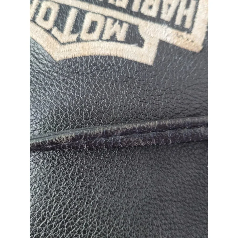 Vintage Harley Davidson Black Embroidered Logo Leather Shoulder Bag Purse Tote - Picture 8 of 16